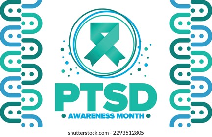 PTSD Awareness Month in June. Post Traumatic Stress Disorder. Celebrated annual in United States. Medical health care and awareness design. Poster, card, banner and background. Vector illustration