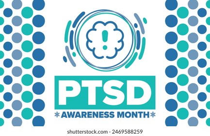 PTSD Awareness Month in June. Post Traumatic Stress Disorder. Celebrated annual in United States. Medical health care and awareness design. Poster, card, banner and background. Vector illustration