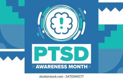 PTSD Awareness Month in June. Post Traumatic Stress Disorder. Celebrated annual in United States. Medical health care and awareness design. Poster, card, banner and background. Vector illustration