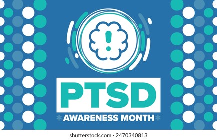 PTSD Awareness Month in June. Post Traumatic Stress Disorder. Celebrated annual in United States. Medical health care and awareness design. Poster, card, banner and background. Vector illustration