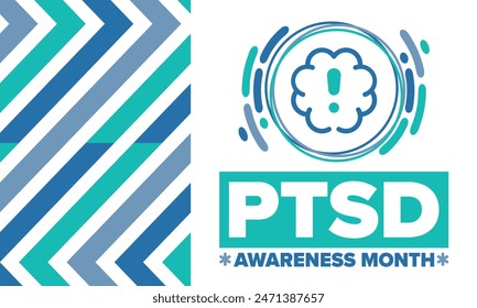 PTSD Awareness Month in June. Post Traumatic Stress Disorder. Celebrated annual in United States. Medical health care and awareness design. Poster, card, banner and background. Vector illustration
