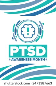 PTSD Awareness Month in June. Post Traumatic Stress Disorder. Celebrated annual in United States. Medical health care and awareness design. Poster, card, banner and background. Vector illustration
