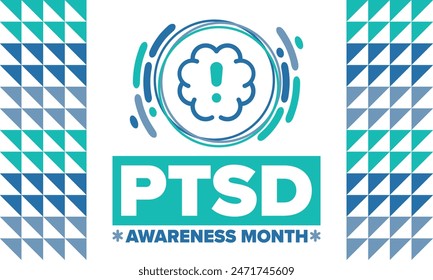 PTSD Awareness Month in June. Post Traumatic Stress Disorder. Celebrated annual in United States. Medical health care and awareness design. Poster, card, banner and background. Vector illustration