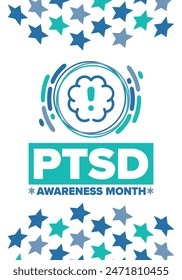 PTSD Awareness Month in June. Post Traumatic Stress Disorder. Celebrated annual in United States. Medical health care and awareness design. Poster, card, banner and background. Vector illustration