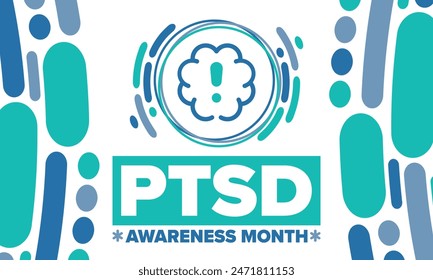 PTSD Awareness Month in June. Post Traumatic Stress Disorder. Celebrated annual in United States. Medical health care and awareness design. Poster, card, banner and background. Vector illustration