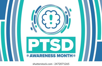 PTSD Awareness Month in June. Post Traumatic Stress Disorder. Celebrated annual in United States. Medical health care and awareness design. Poster, card, banner and background. Vector illustration