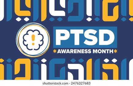 In: PTSD Awareness Month in June. Posttraumatische Belastungsstörung. Gefeiert jährlich in den Vereinigten Staaten. Medizinische Gesundheitsfürsorge und Bewusstseinsbildung. Poster, Karte, Banner und Hintergrund. Vektorillustration