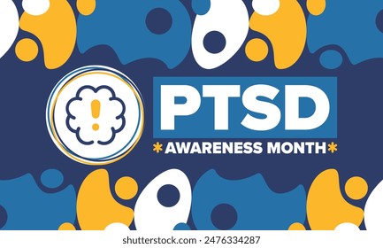 PTSD Awareness Month in June. Post Traumatic Stress Disorder. Celebrated annual in United States. Medical health care and awareness design. Poster, card, banner and background. Vector illustration