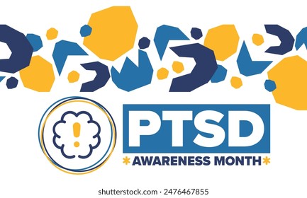 PTSD Awareness Month in June. Post Traumatic Stress Disorder. Celebrated annual in United States. Medical health care and awareness design. Poster, card, banner and background. Vector illustration