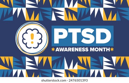 PTSD Awareness Month in June. Post Traumatic Stress Disorder. Celebrated annual in United States. Medical health care and awareness design. Poster, card, banner and background. Vector illustration