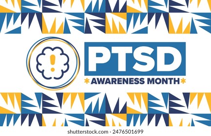 PTSD Awareness Month in June. Post Traumatic Stress Disorder. Celebrated annual in United States. Medical health care and awareness design. Poster, card, banner and background. Vector illustration