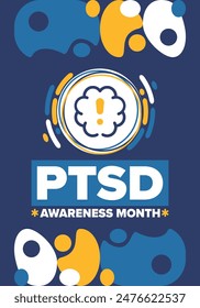 Mes de Concientización del PTSD en junio. Trastorno De Estrés Postraumático. Celebrado anualmente en Estados Unidos. Diseño de atención médica y concientización. Cartel, tarjeta, Anuncio y fondo. Ilustración vectorial