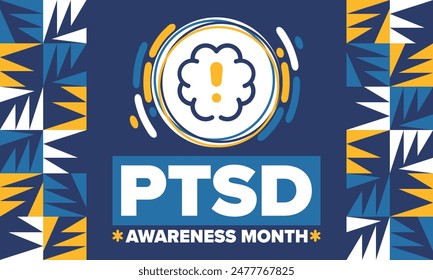 PTSD Awareness Month in June. Post Traumatic Stress Disorder. Celebrated annual in United States. Medical health care and awareness design. Poster, card, banner and background. Vector illustration