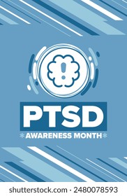 In: PTSD Awareness Month in June. Posttraumatische Belastungsstörung. Gefeiert jährlich in den Vereinigten Staaten. Medizinische Gesundheitsfürsorge und Bewusstseinsbildung. Poster, Karte, Banner und Hintergrund. Vektorillustration