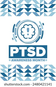 PTSD Awareness Month in June. Post Traumatic Stress Disorder. Celebrated annual in United States. Medical health care and awareness design. Poster, card, banner and background. Vector illustration