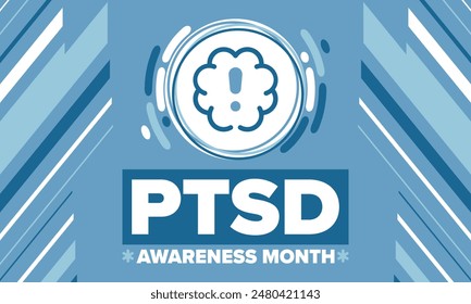 PTSD Awareness Month in June. Post Traumatic Stress Disorder. Celebrated annual in United States. Medical health care and awareness design. Poster, card, banner and background. Vector illustration