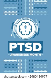 PTSD Awareness Month in June. Post Traumatic Stress Disorder. Celebrated annual in United States. Medical health care and awareness design. Poster, card, banner and background. Vector illustration