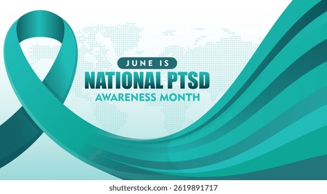 PTSD Awareness Month in June. Post Traumatic Stress Disorder. Medical health care and awareness design. Suitable for poster, card, banner and background design
