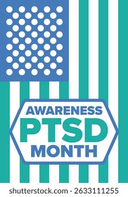 PTSD Awareness Month in June. Post Traumatic Stress Disorder. Celebrated annual in United States. Medical health care and awareness design. Poster, card, banner and background. Vector illustration