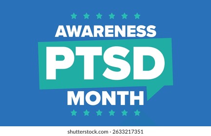 PTSD Awareness Month in June. Post Traumatic Stress Disorder. Celebrated annual in United States. Medical health care and awareness design. Poster, card, banner and background. Vector illustration