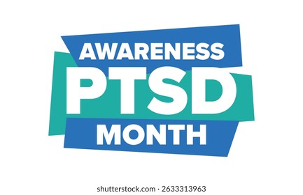 PTSD Awareness Month in June. Post Traumatic Stress Disorder. Celebrated annual in United States. Medical health care and awareness design. Poster, card, banner and background. Vector illustration