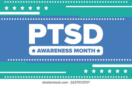 PTSD Awareness Month in June. Post Traumatic Stress Disorder. Celebrated annual in United States. Medical health care and awareness design. Poster, card, banner and background. Vector illustration