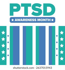 PTSD Awareness Month in June. Post Traumatic Stress Disorder. Celebrated annual in United States. Medical health care and awareness design. Poster, card, banner and background. Vector illustration