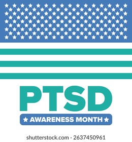 PTSD Awareness Month in June. Post Traumatic Stress Disorder. Celebrated annual in United States. Medical health care and awareness design. Poster, card, banner and background. Vector illustration