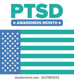PTSD Awareness Month in June. Post Traumatic Stress Disorder. Celebrated annual in United States. Medical health care and awareness design. Poster, card, banner and background. Vector illustration