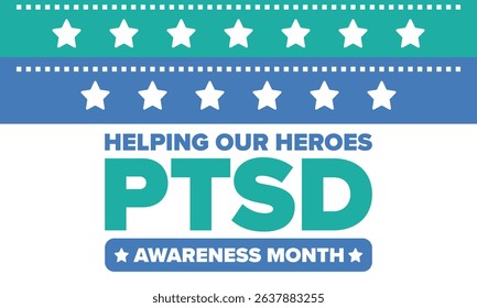 PTSD Awareness Month in June. Post Traumatic Stress Disorder. Celebrated annual in United States. Medical health care and awareness design. Poster, card, banner and background. Vector illustration