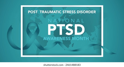 PTSD Awareness Month. National Post Traumatic Stress Disorder Month in June. Vector banner, poster, card for social media. The horizontal composition. Takes place in the United States.