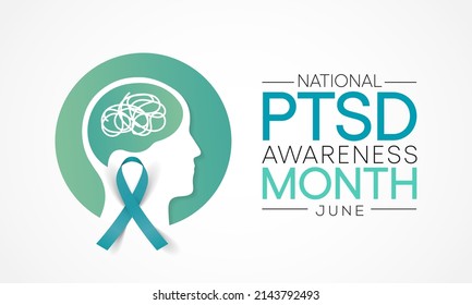 PTSD awareness month is observed every year in June. Posttraumatic stress disorder is a psychiatric disorder that may occur in people who have experienced or witnessed a traumatic event. vector art