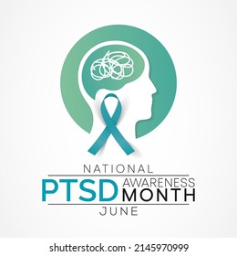 PTSD awareness month is observed every year in June. Posttraumatic stress disorder is a psychiatric disorder that may occur in people who have experienced or witnessed a traumatic event. vector art