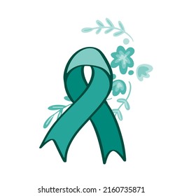 PTSD Awareness And Support Ribbon Symbol Illustration Vector With Flowers Isolated