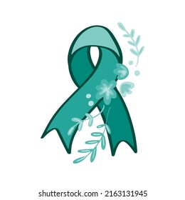 PTSD Awareness And Support Ribbon Symbol Illustration Vector With Flowers Isolated