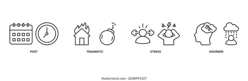 PTSD banner web icon vector illustration concept of post, traumatic, stress and disorder