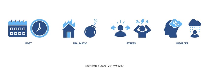 PTSD Anuncio Web icono concepto de Ilustración vectorial de post, traumático, estrés y trastorno