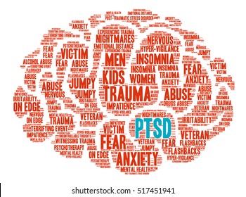 PTSD Brain Word Cloud On A White Background. 