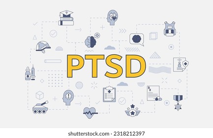 ptsd military trauma stress concept with icon set with big word or text on center