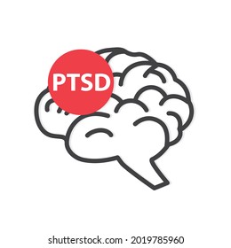Acrónimo de estrés postraumático (trastorno de estrés postraumático) e icono cerebral - ilustración vectorial