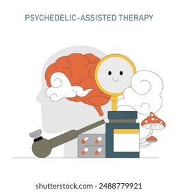 PTSD Prevention concept. First responders' mental health support with focus on psychedelic-assisted therapy. Vector illustration.