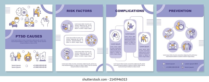 PTSD problem word concepts purple banner. Reaction on painful event. Infographics with icons on color background. Isolated typography. Vector illustration with text. Arial-Black font used