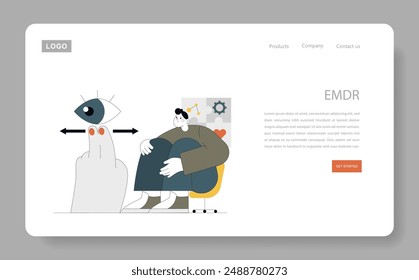 PTSD therapy concept. Illustration of EMDR treatment with a patient and bilateral stimulation representation. Mental health support. Vector illustration.