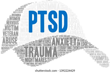 PTSD Word Cloud on a white background. 