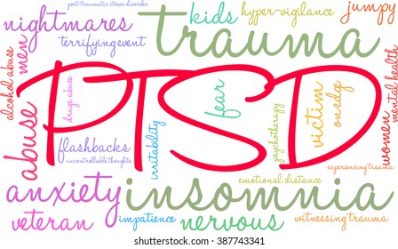 PTSD Word Cloud on a white background. 