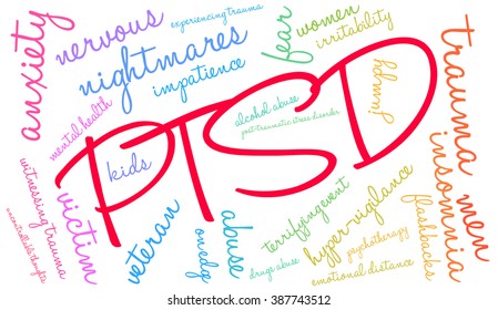 PTSD Word Cloud on a white background. 