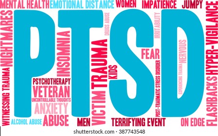 PTSD Word Cloud on a white background. 