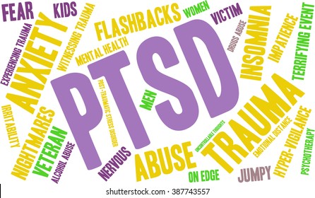 PTSD Word Cloud on a white background. 