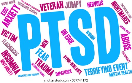 PTSD Word Cloud on a white background. 