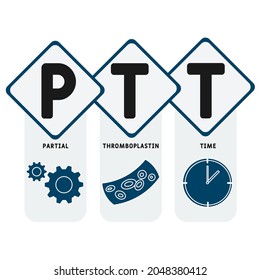 PTT - Partial Thromboplastin Time acronym. medical concept background.  vector illustration concept with keywords and icons. lettering illustration with icons for web banner, flyer, landing 